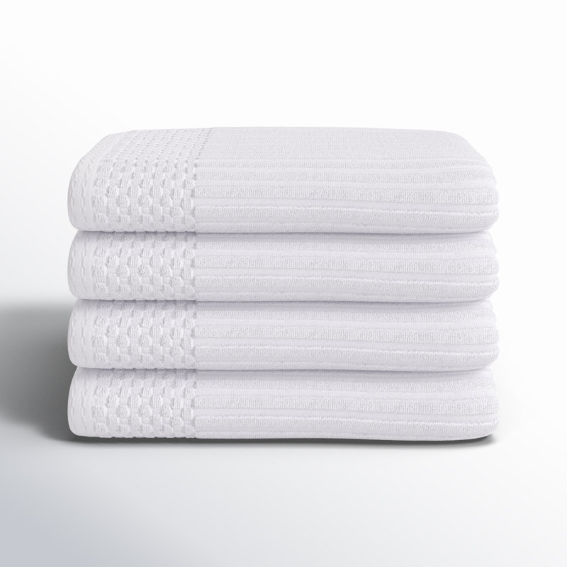 Kleiman Cotton Highly Absorbent Solid and Checkered Border Hand Towel Set, White