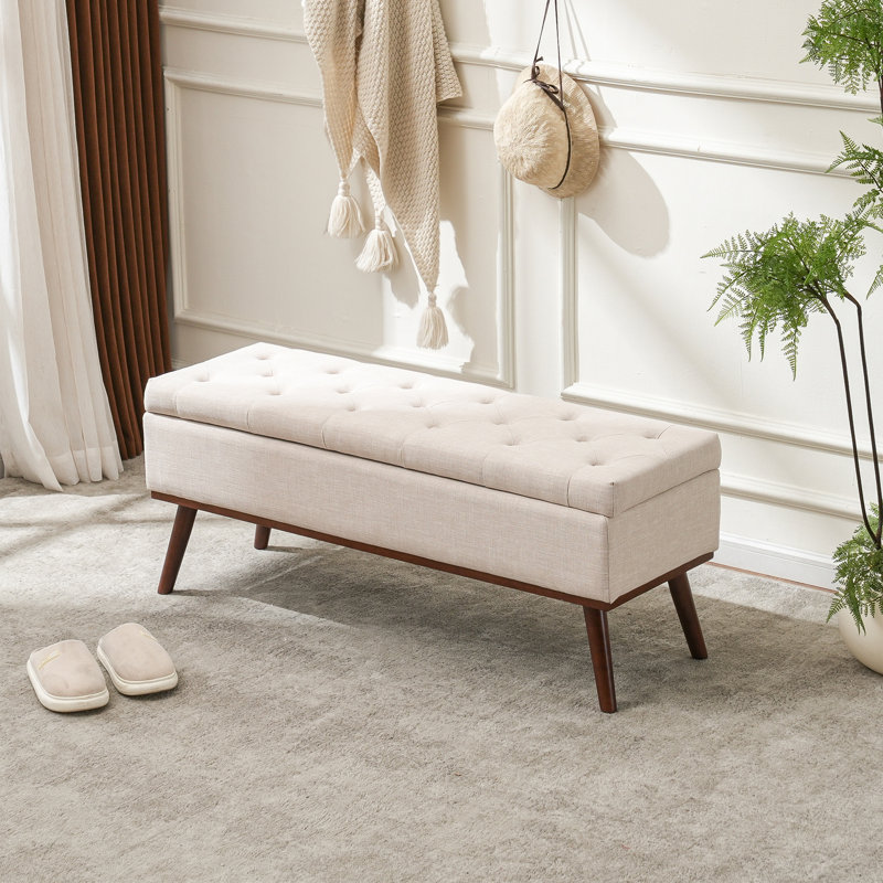 Banc de rangement moderne avec base en bois Delmy, Beige