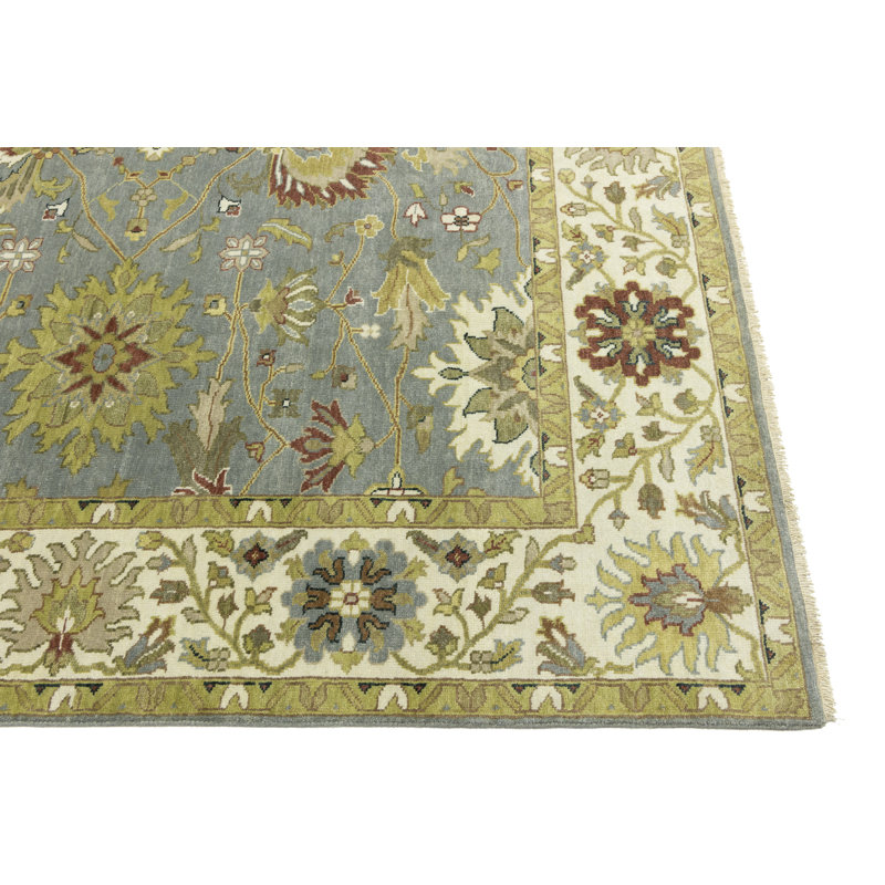 Tapis oriental bleu Osh Chobi, Bleu/Gris, Rectangulaire 8 pi x 10 pi