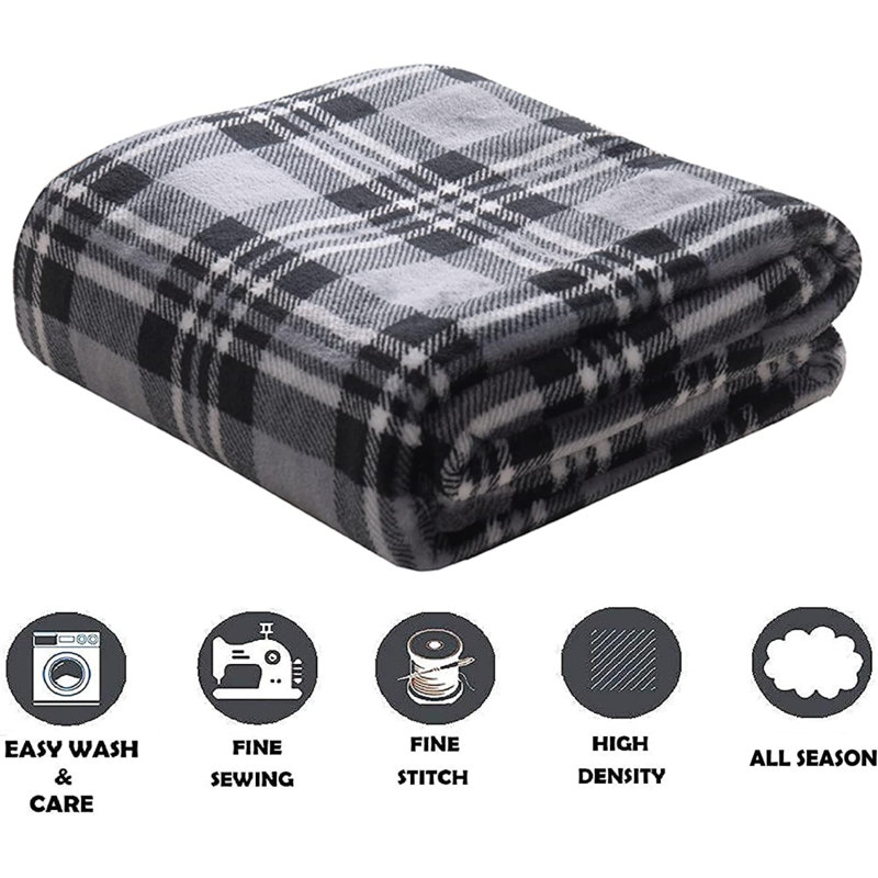 Gray Plaid Ultra-Soft Micro-Fleece Throw Blanket 50" x 60"