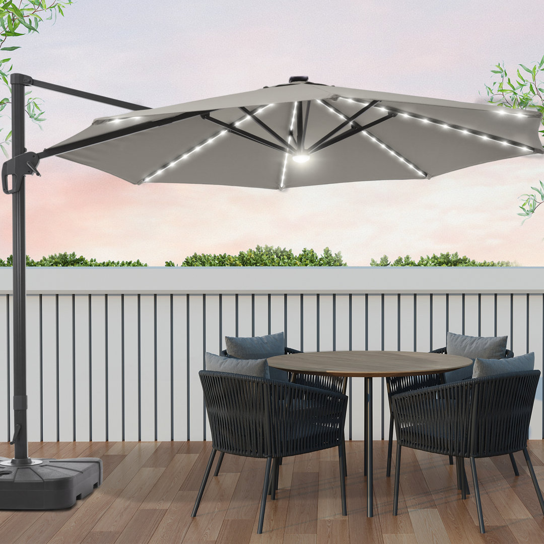 Ruark 11' Lighted Cantilever Umbrella with Base Arlmont & Co. Fabric 