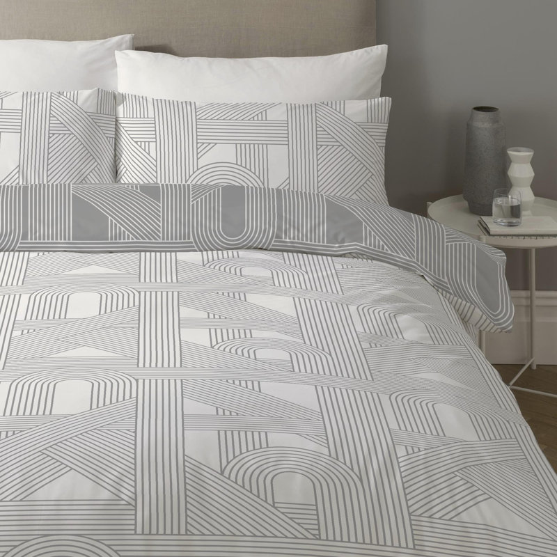 Averick Polyester Geometric Shapes Duvet Cover Set with Pillowcases Quilt Cover Soft and Breathable, Grey