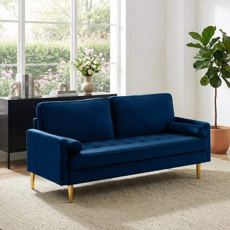 Canapé 67 po Mid Century Modern, Bleu