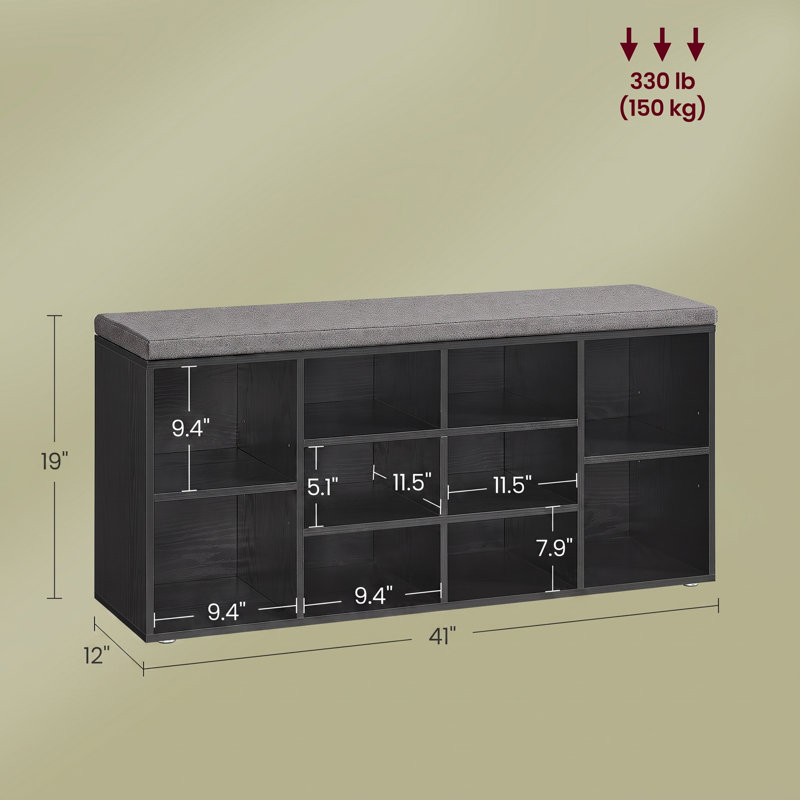 Banc de rangement pour chaussures avec paires de tablettes Arney, Noir ébène