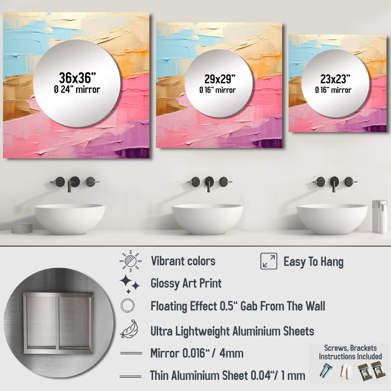 Decklynn - Miroir carré arc-en-ciel pour salle de bain, 23 po x 23 po