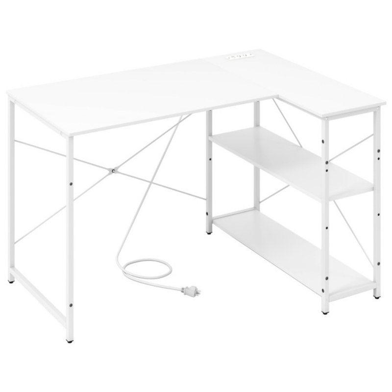 Bureau en coin en L réversible de 47 po avec tablettes de rangement réglables, Blanc / blanc