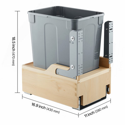 Wood Pullout Trash Can for Kitchen Cabinets, 35 QT Garbage Waste Recycling Bin, Under Mount Waste Container, with Heavy Duty Metal Soft Close Sliding System, Door Kit, for Sink, Under Counter