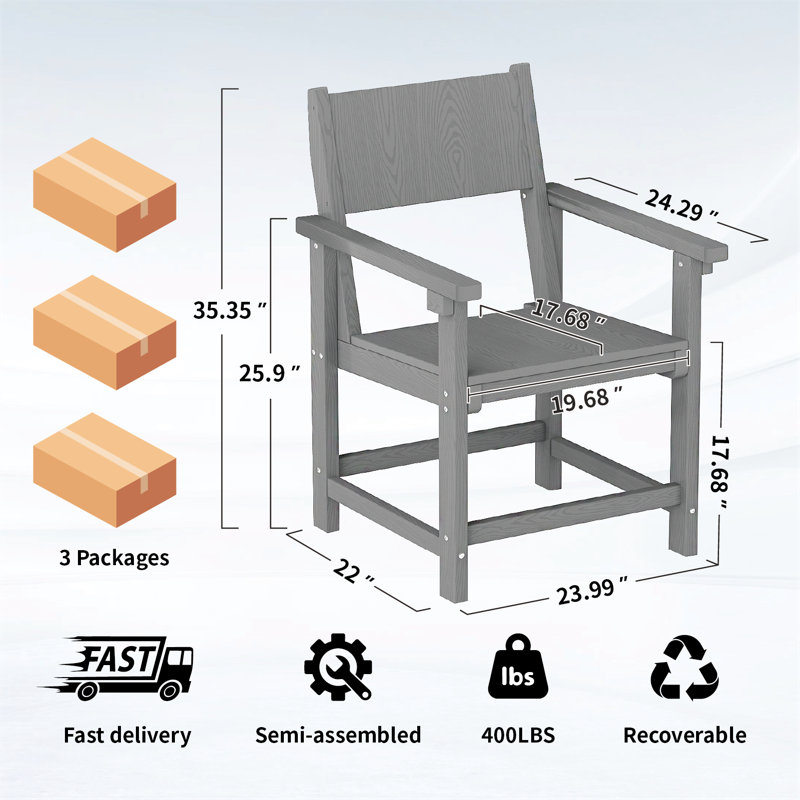 6 Person Outdoor Dining Chairs Poly Chair (Set of 6), 6, Gray