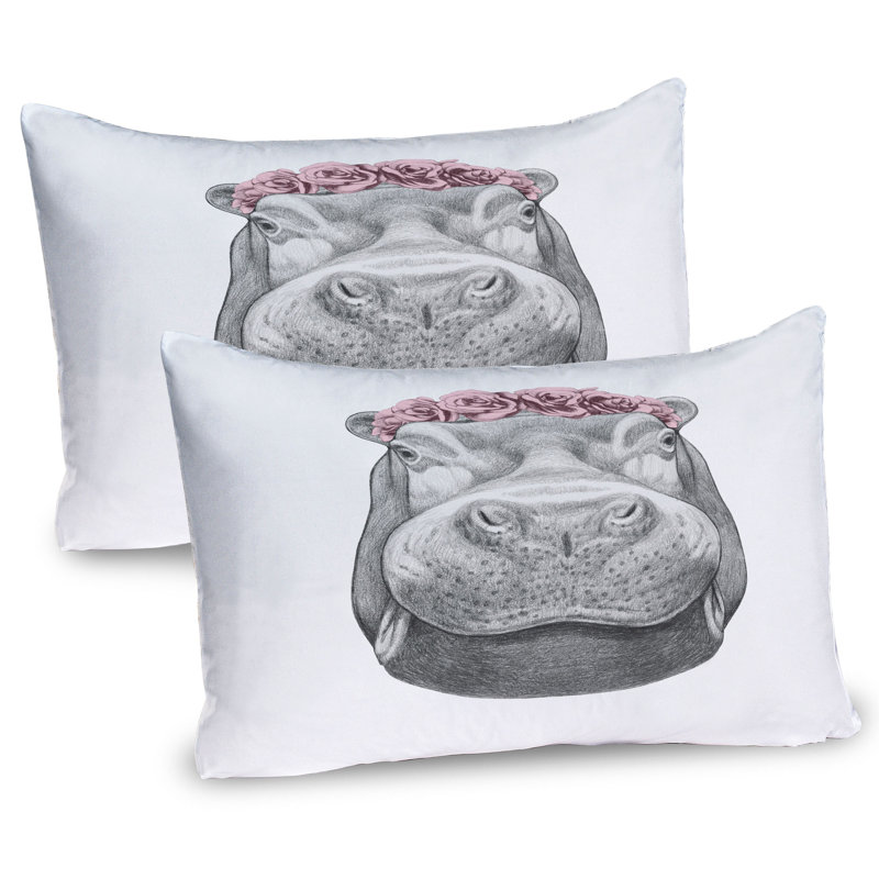 Ensemble de 2 taies décoratives hippopotames Ambesonne, H 20 po x l 26 po
