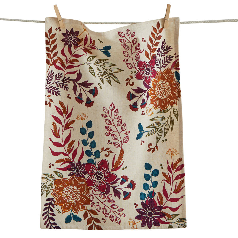 Autumn Bloom Dishtowel Brown Cotton Fall Harvest