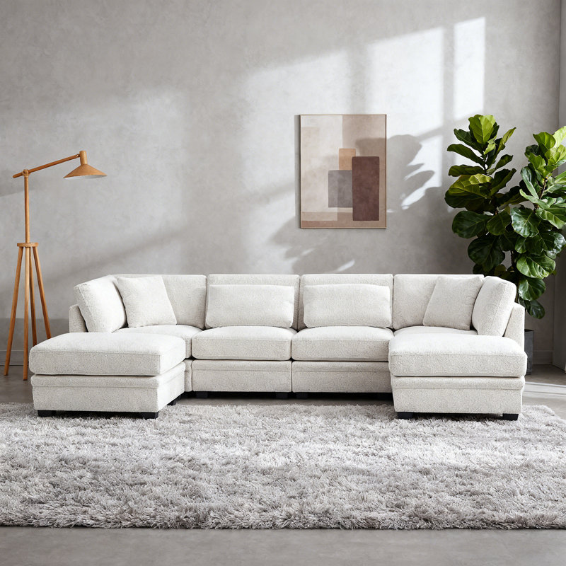 Ensemble de canapé modulaire réversible 7 pièces avec 2 repose-pieds et canapé modulaire Cloud, Beige
