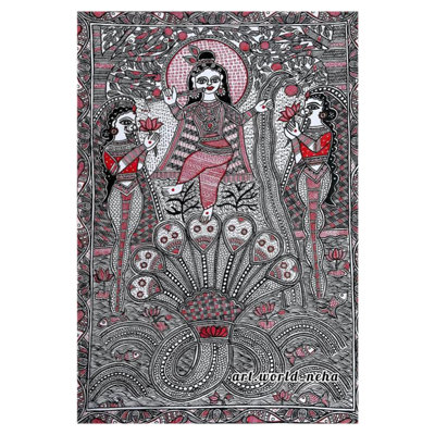 Krishna dansant sur un serpent Kaliya | Acrylique sur papier | Par Neha Singh