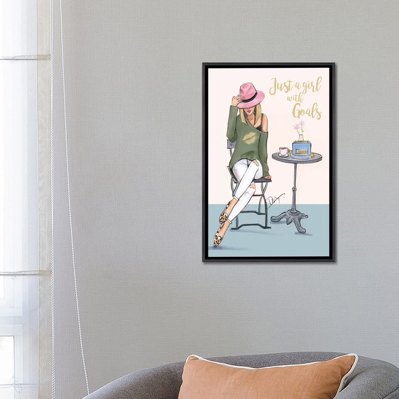 «A Girl with Goals» par Rongrong DeVoe - impression encadrée, H 26 po x l 18 po x 1,5 po, Toile avec cadre noir patiné
