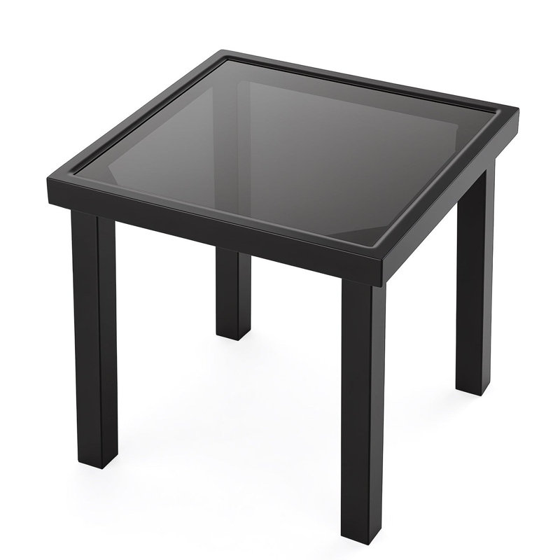 Table de bout d'extérieur carrée Tribesigns, table d'appoint de patio avec plateau en verre résistant à l'eau