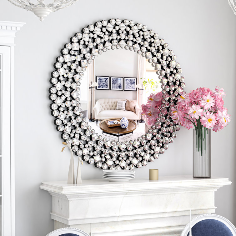 Amla 34" Crystal Accent Round Wall Mirror
