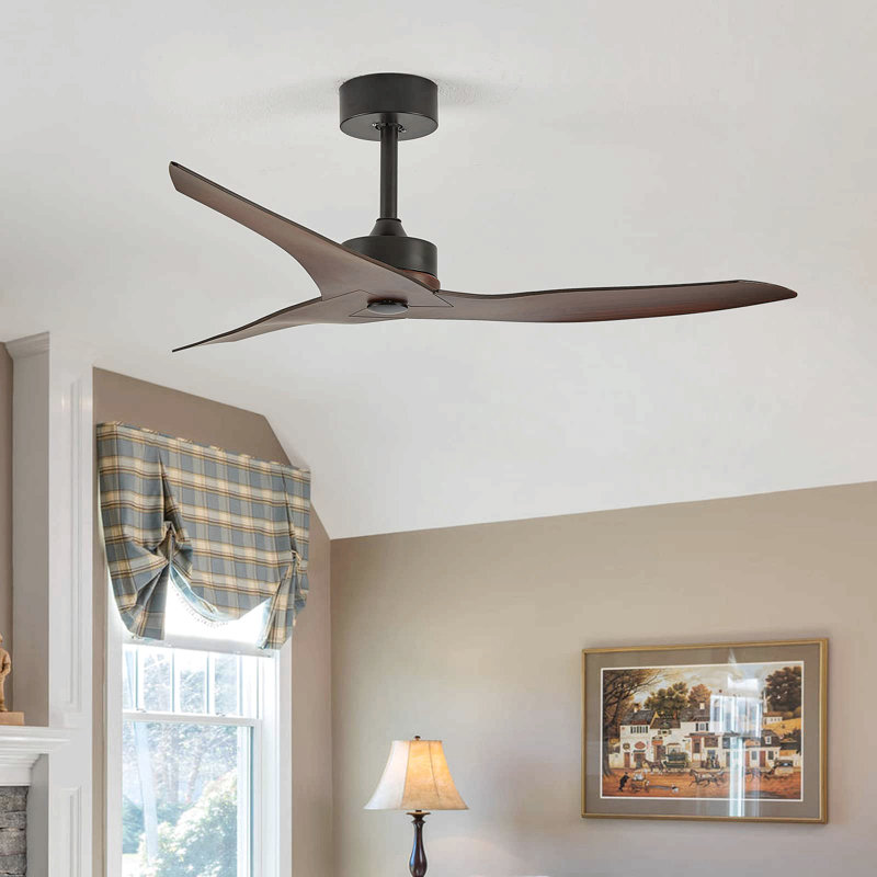 Ventilateur de plafond 52 "sans lumière avec télécommande, 3 pales ABS Farmhouse Ventilateur de plafond réversible à moteur à courant continu 6 vitesses pour salon, chambre à coucher, cuisine