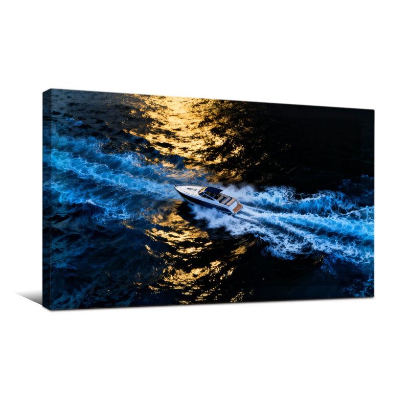Nautique et plage, coucher de soleil sur l'océan, H 16 po x l 32 po