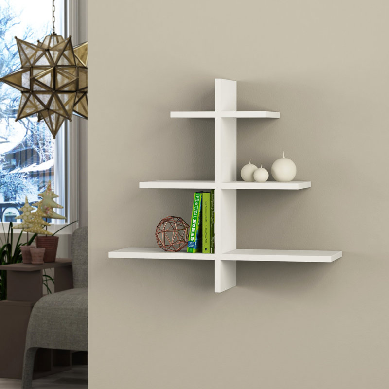 3 Piece Triangle Floating Shelf, White