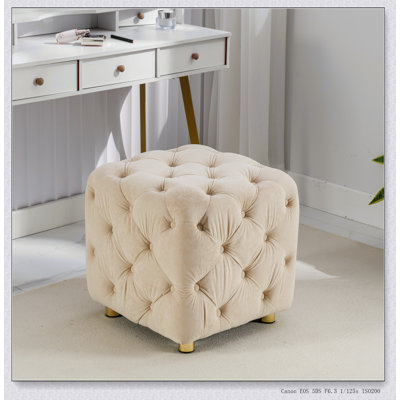 Beige Modern Velvet Upholstered Ottoman, Exquisite Small End Table, Soft Foot Stool