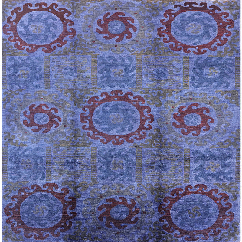 Tapis oriental bleu, Carré 5 pi