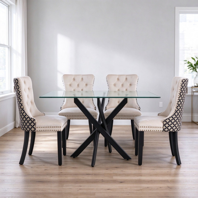 Meachum Dining Set, Green/Gold, Gold