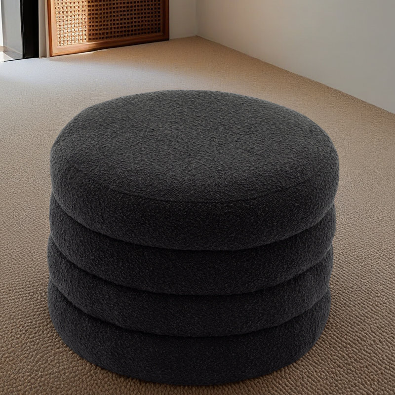 Repose-pieds rond avec rangement en tissu, Boucle noire