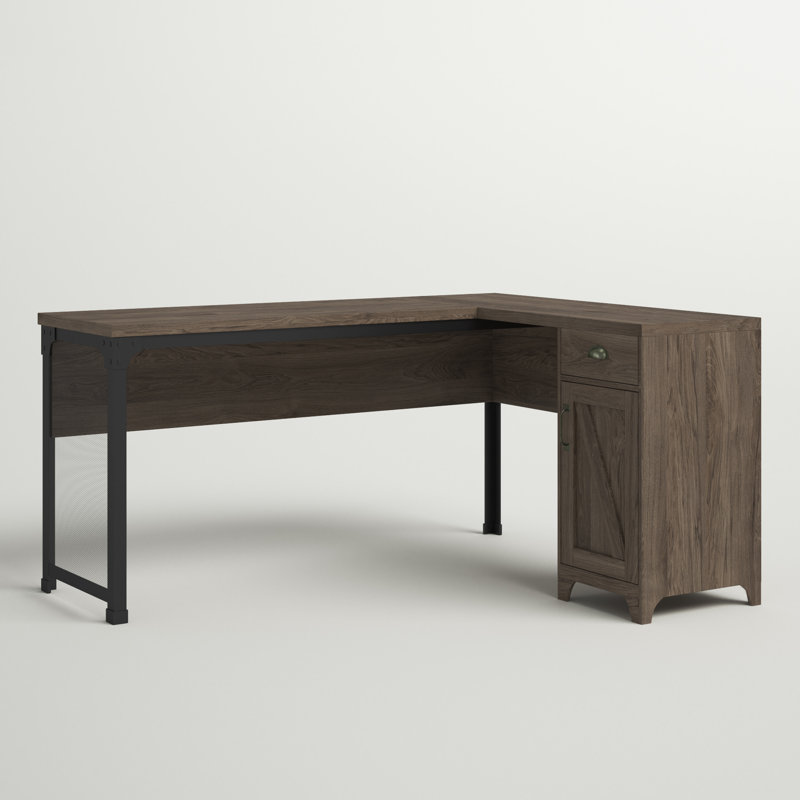 Bureau de direction en L avec rangement 60,63 po Decker, Chêne recyclé