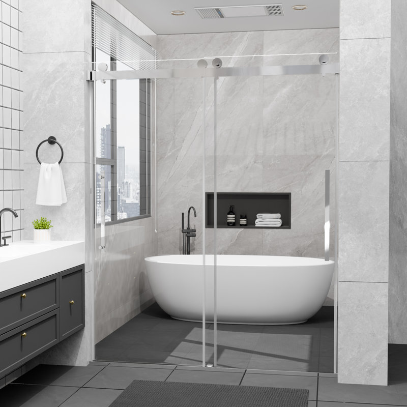 50-54 In. W X 74 In. H Semi-Frameless Double Sliding Shower Door With 1/4 In. Clear Tempered Glass In Chrome, Chrome