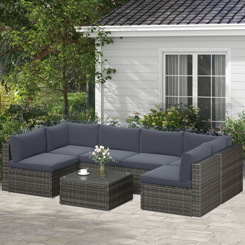 Wicker 6 - Person Modular Patio Conversation Sets with Cushions, Dark Gray Frame/Dark Gray Cushion
