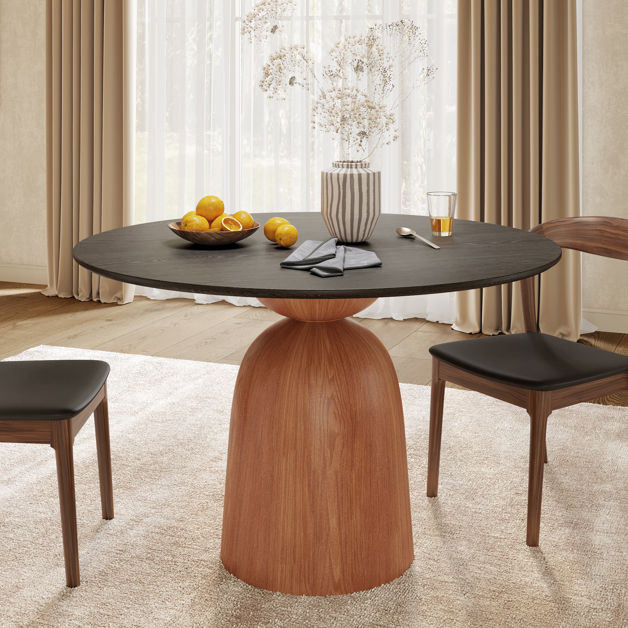 Corrigan Studio Round Solid Wood Pedestal Dining Table 39"/43 ...