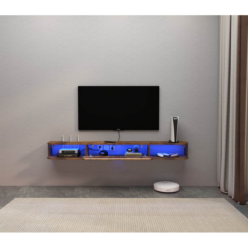 55.11" Slim Floating TV Stand with LED Lights and Glass Door – Modern White Wall Mounted Media Console for Up to 60" TVs