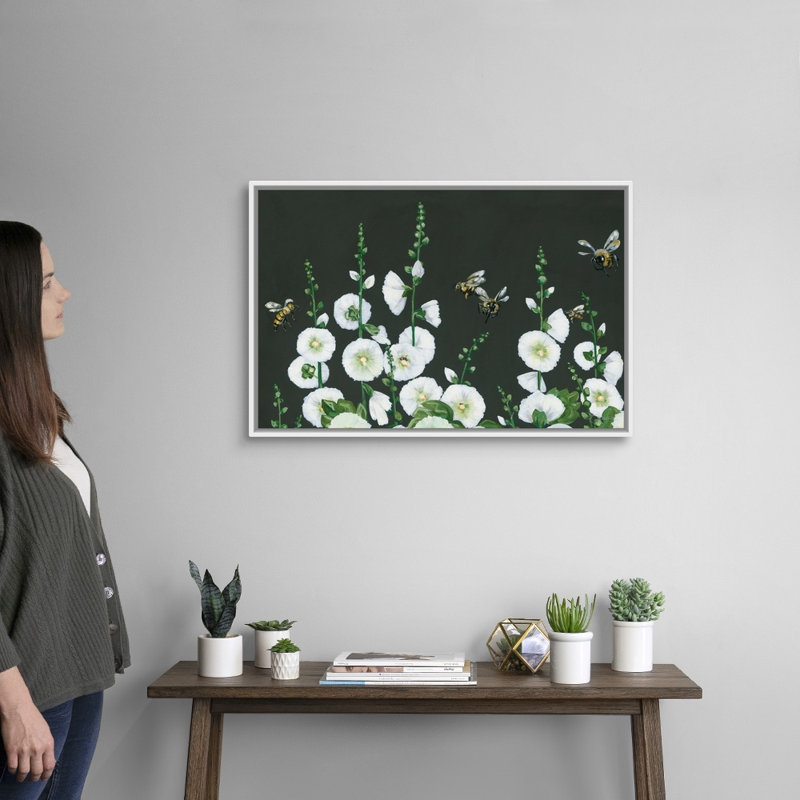 Abeilles - reproduction d'art sur toile, Cadre blanc, H 22 po x l 32 po x P 1,75po
