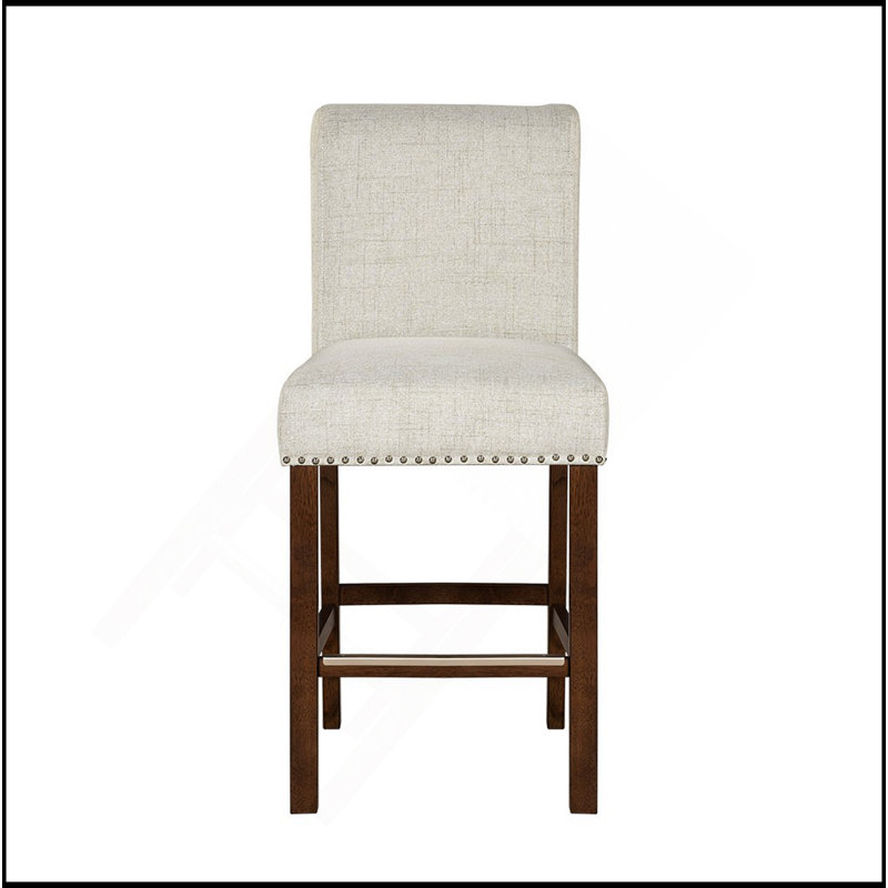 Ensemble de 2 tabourets de comptoir rembourrés avec garniture cloutée, Beige