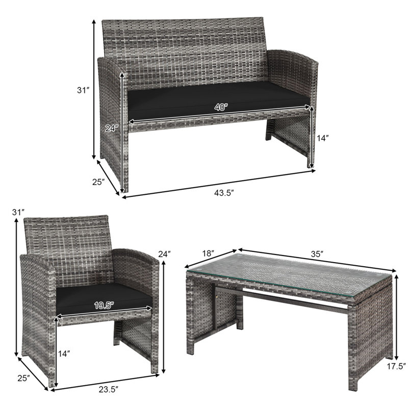 Alyssya 8 Piece Rattan Sofa Seating Group, Black