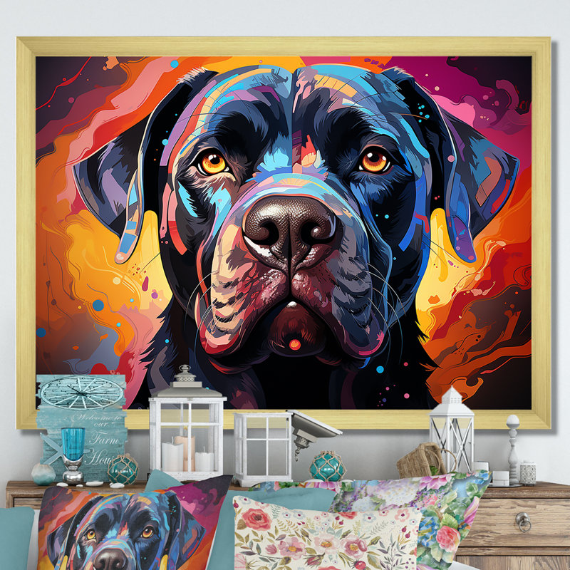 Cane Corso Confidence IV, L 32 po x H 24 po x P 1 po, Cadre doré simple
