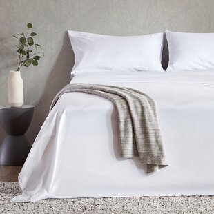 White 500TC Cotton Percale Sheet Set - Navy Blue Hemstitch