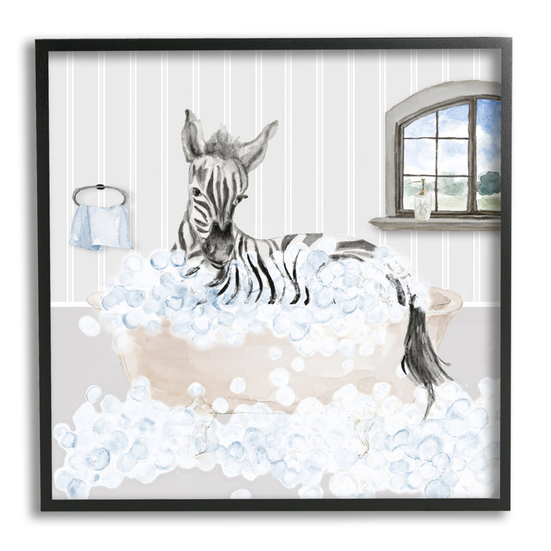 «Zebra Splash Bubble Bath», estampe numérique encadrée par Lanie Loreth, Giclée encadrée noir minuit