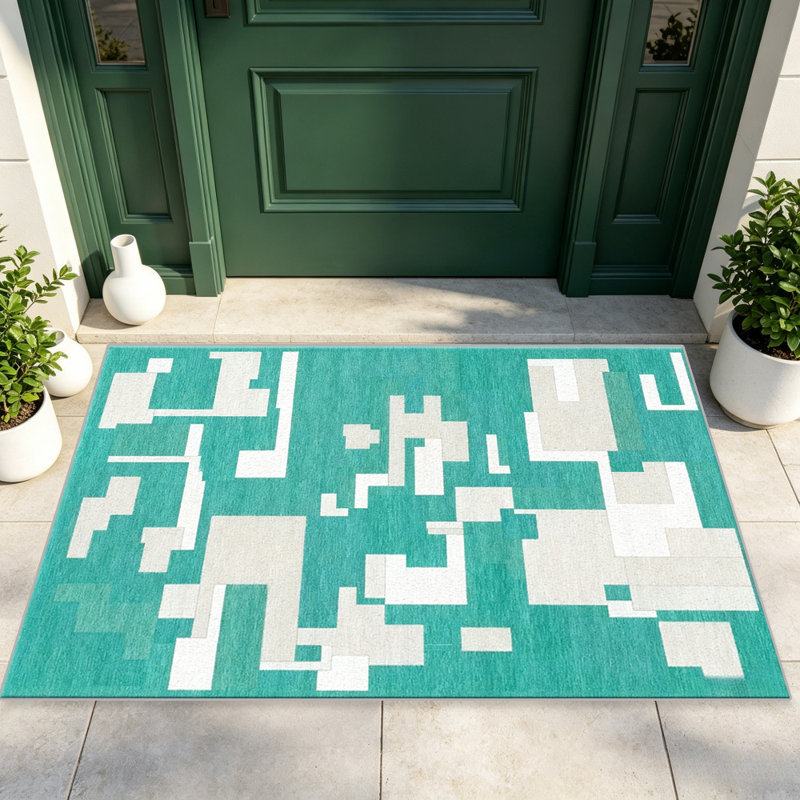 Turquoise Abstract Blocks carpet-easy to clean, machine-washable, soft and comfortable; suitable for door mats, kitchens, living rooms, bedrooms, corridors, and laundry areas. Easy to clean, durable carpet for home decoration.