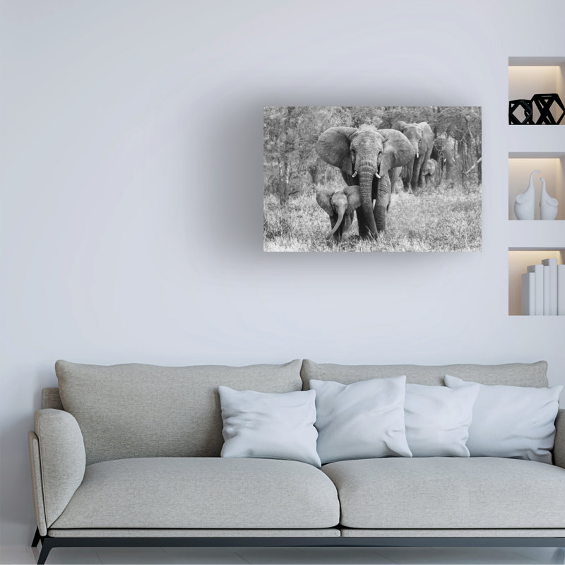 Art mural sur toile tendue - "Elefamily" par Bertram Schemel pour décoration de salon, de chambre à coucher ou de bureau - 16 x 24
