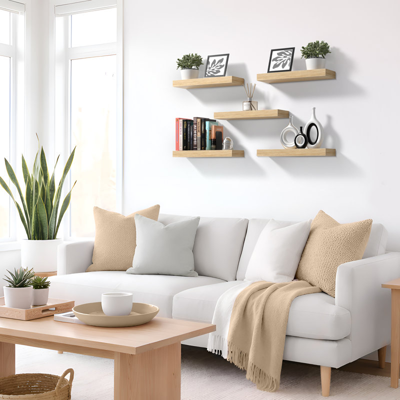 Tablettes flottantes murales pour décoration murale Sorbus - Moyen 16,25 po, paquet de 4, bois d'érable, Érable