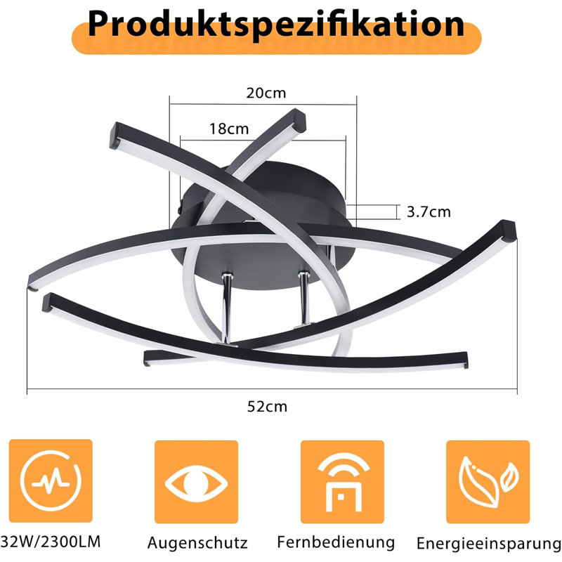 Ceiling lamp LED ceiling light living room - 32W dimmable kitchen lamp with remote control modern design living room lamp metal bedroom lamp hallway ceiling lights for children's room office