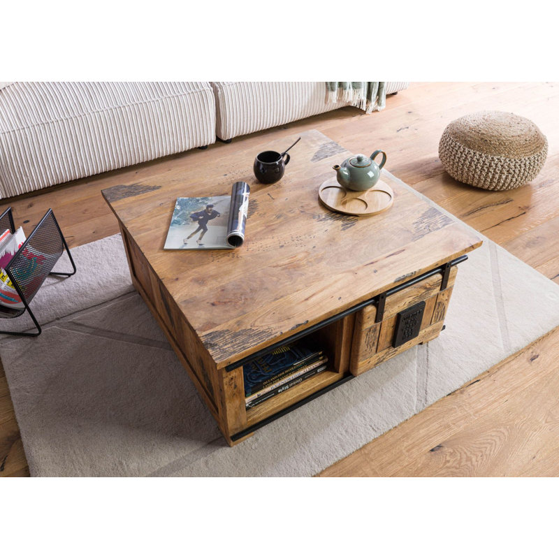 Solid Wood Coffee Table with Storage, Natural varnish