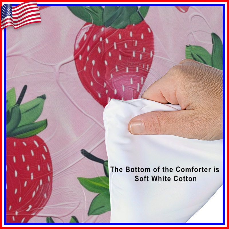Édredon Strawberries Bedding Fruit Boho, Simple extra long