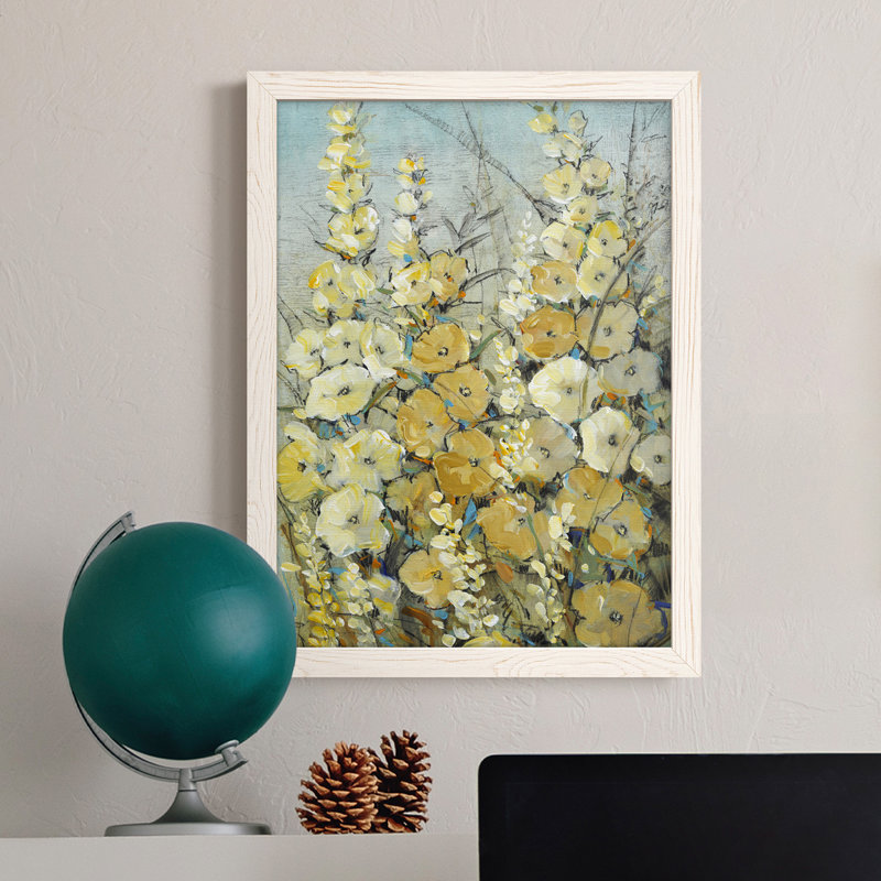 Cluster of Hollyhock II, toile encadrée de qualité supérieure - prête à être accrochée, H 23 po x l 32 po x P 1 po, Blanc