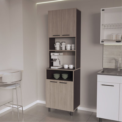 Garde-manger en chêne blanc et wengé avec rangement ouvert et 4 portes