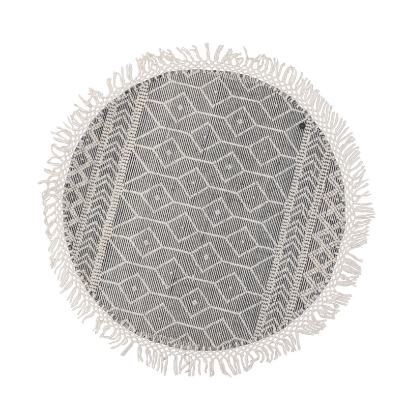 Macrame Geometric Hand Woven Flatweave Area Rug, Round 140cm