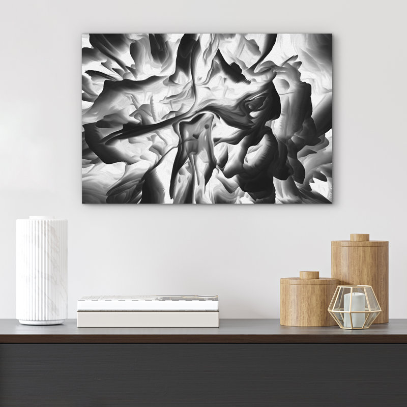 Marble Agate Slice, noir et blanc, illusion 3D moderne, grande impression sur toile, H 12 po x l 18 po