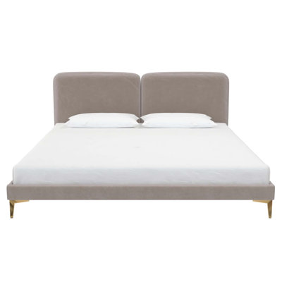 Lit plateforme tapissier exquis avec tête de lit à deux panneaux, conception à profil bas et support robuste pour une chambre à coucher confortable et moderne