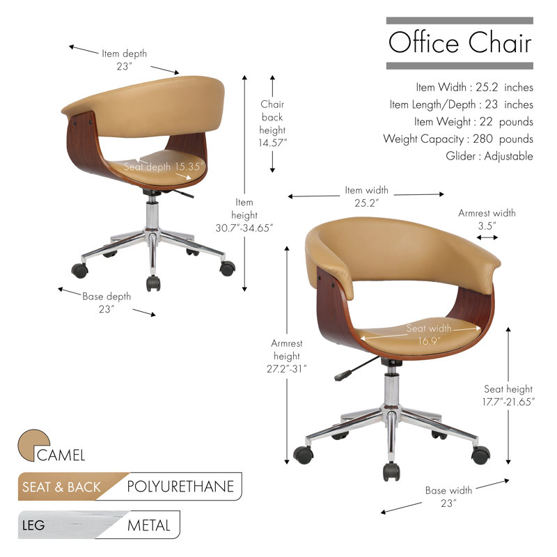 Grumium Faux Leather Mid-Century Office Chair, Camel
