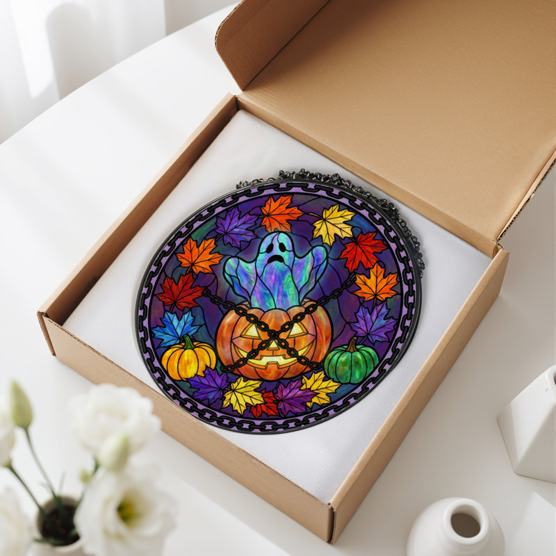 Panneau de vitrail 12 "H Ghost Pumpkin